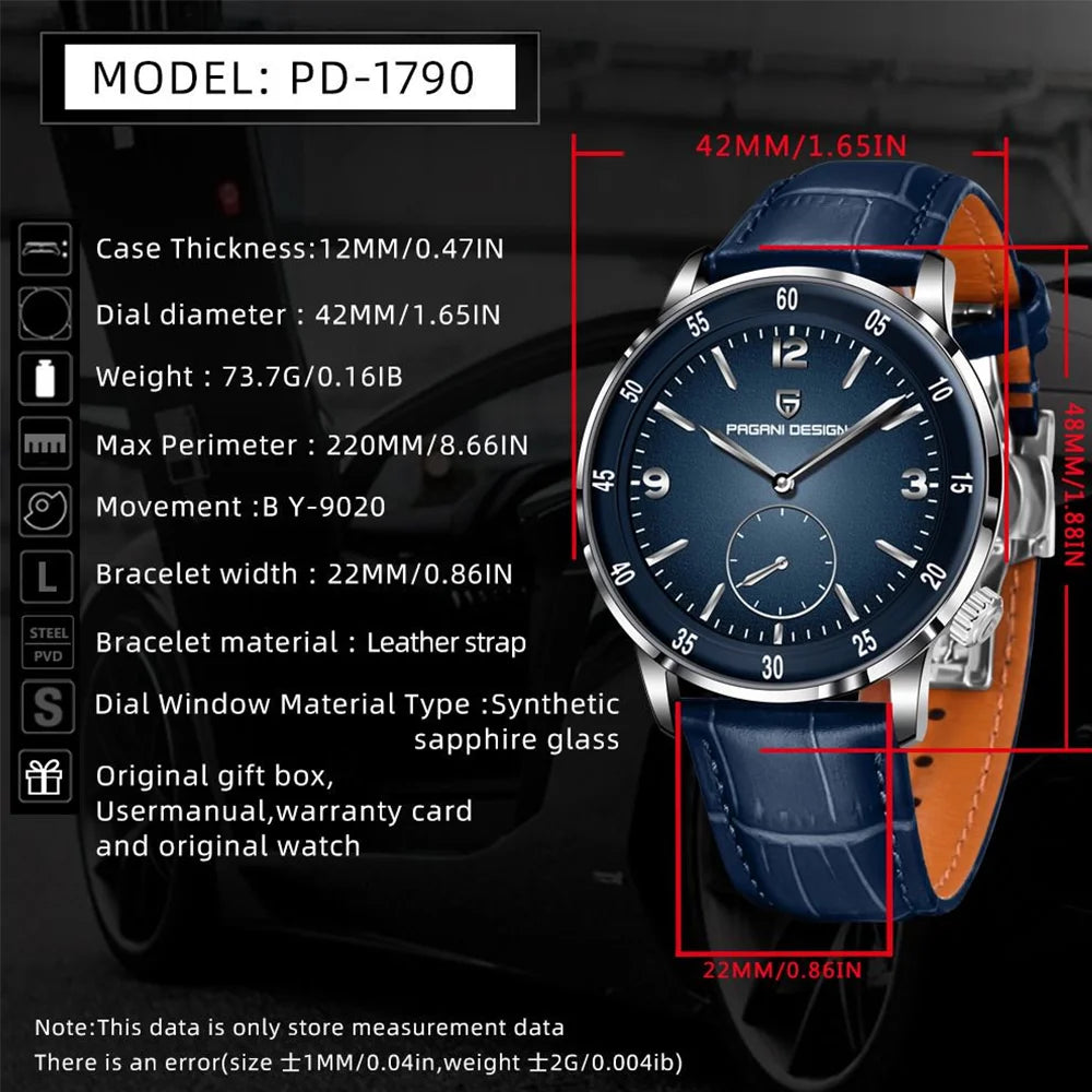 Pagani Design PD-1790 – 42 mm Herren-Automatikuhr mit Saphirglas, 10 Bar wasserdicht