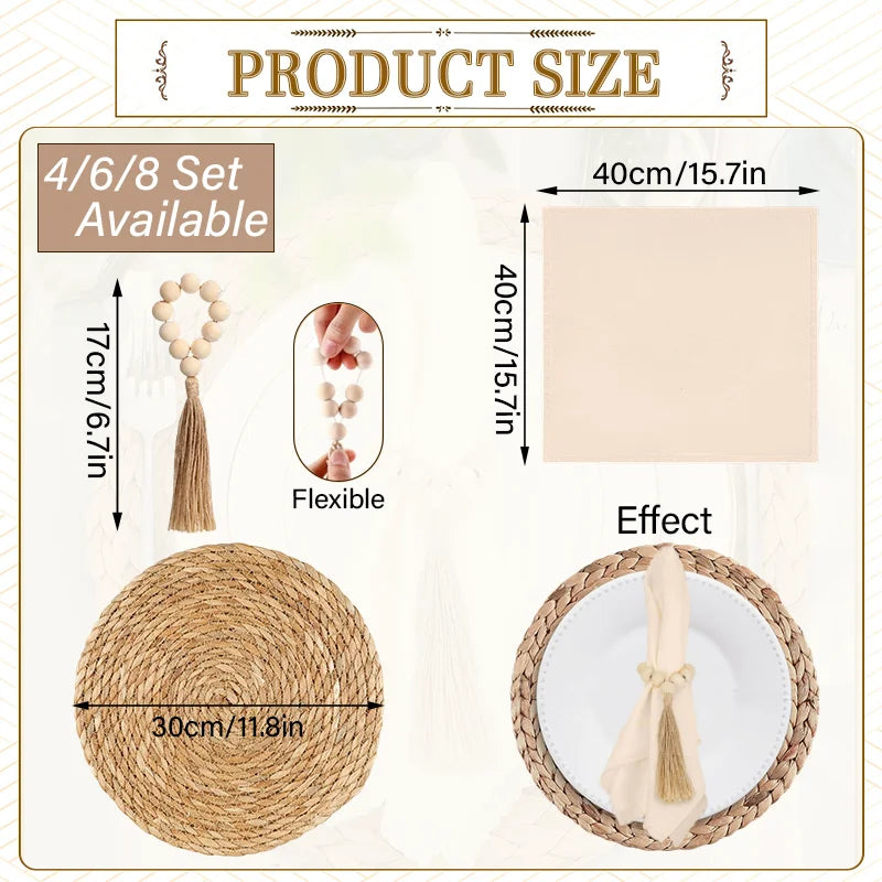 Boho Tischset – Tischläufer, Platzsets, Servietten & Ringe | 4/6/8er Set