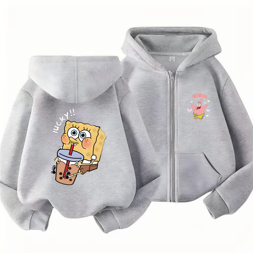 SpongeBob Schwammkopf Hoodie-Jacke für Kinder – Geschenkidee mit Reißverschluss – Mode für Mädchen und Jungen (3–12 Jahre) – Schwarz/Rosa