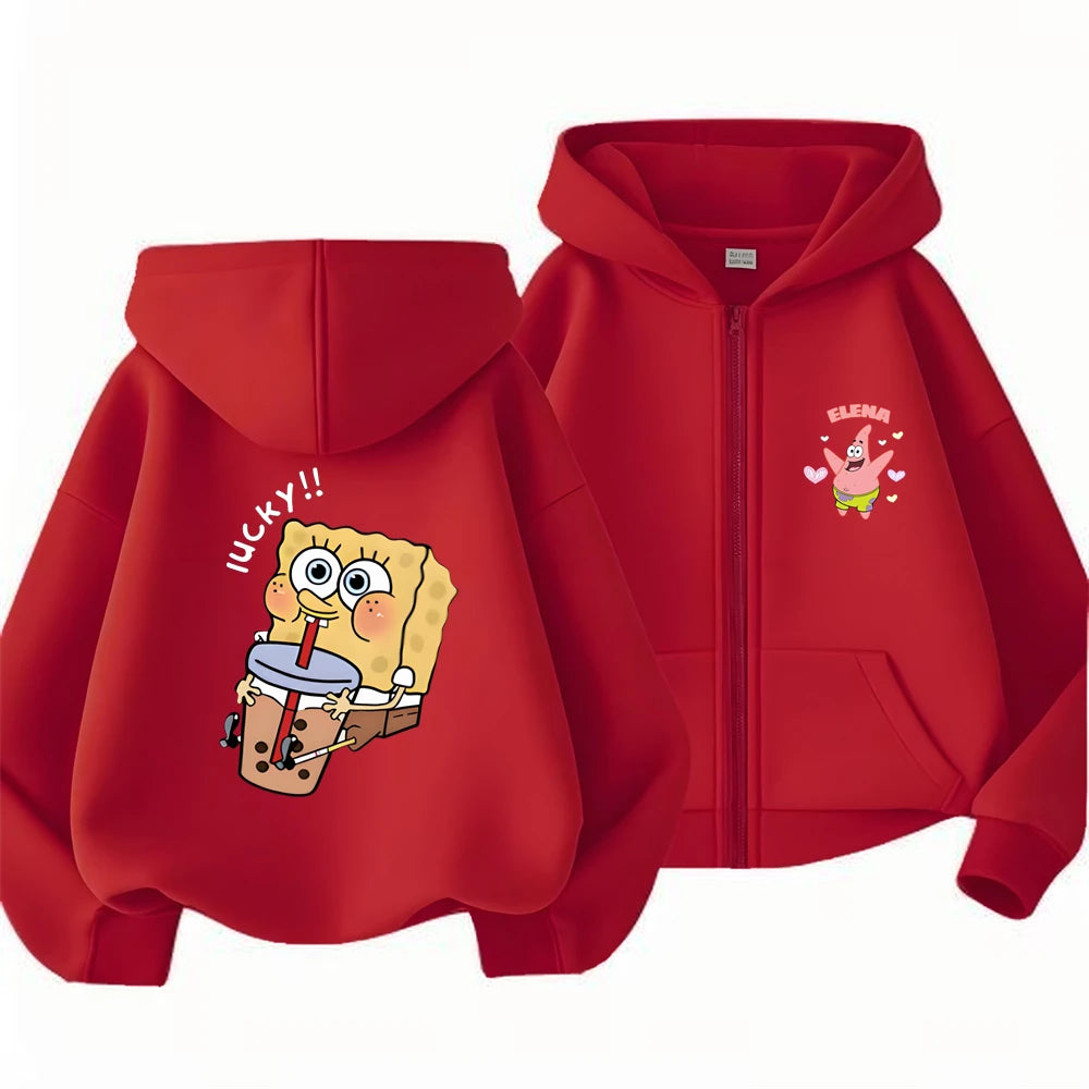 SpongeBob Schwammkopf Hoodie-Jacke für Kinder – Geschenkidee mit Reißverschluss – Mode für Mädchen und Jungen (3–12 Jahre) – Schwarz/Rosa