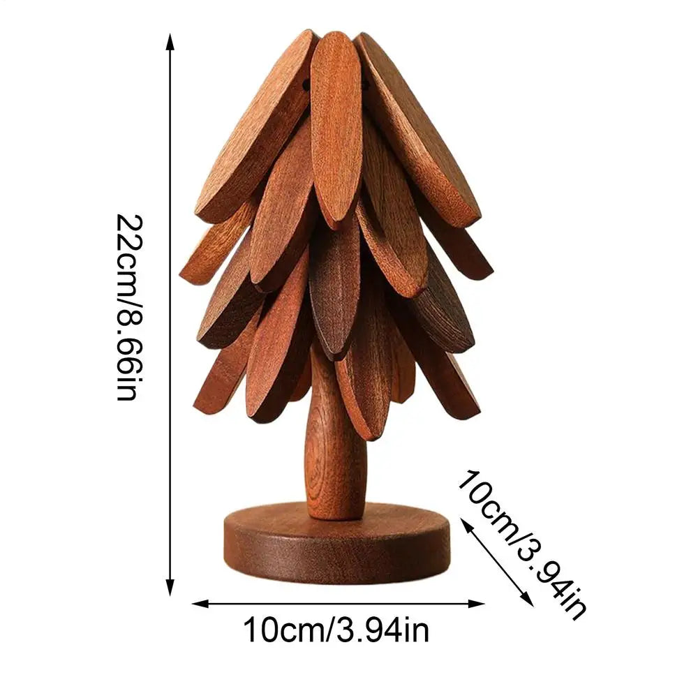 Holz-Topfuntersetzer Baum – 4er Set mit Halter | Hitzeschutz & Tischdeko