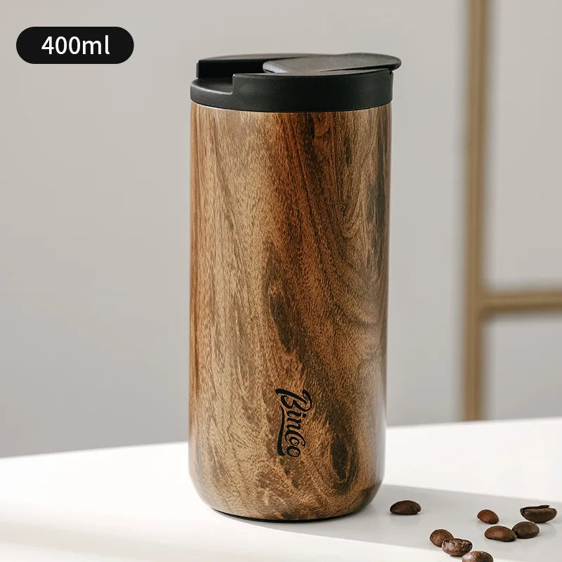 Thermobecher im Holzdesign – 400/500 ml | Vakuum-Isolierung aus 304er Edelstahl