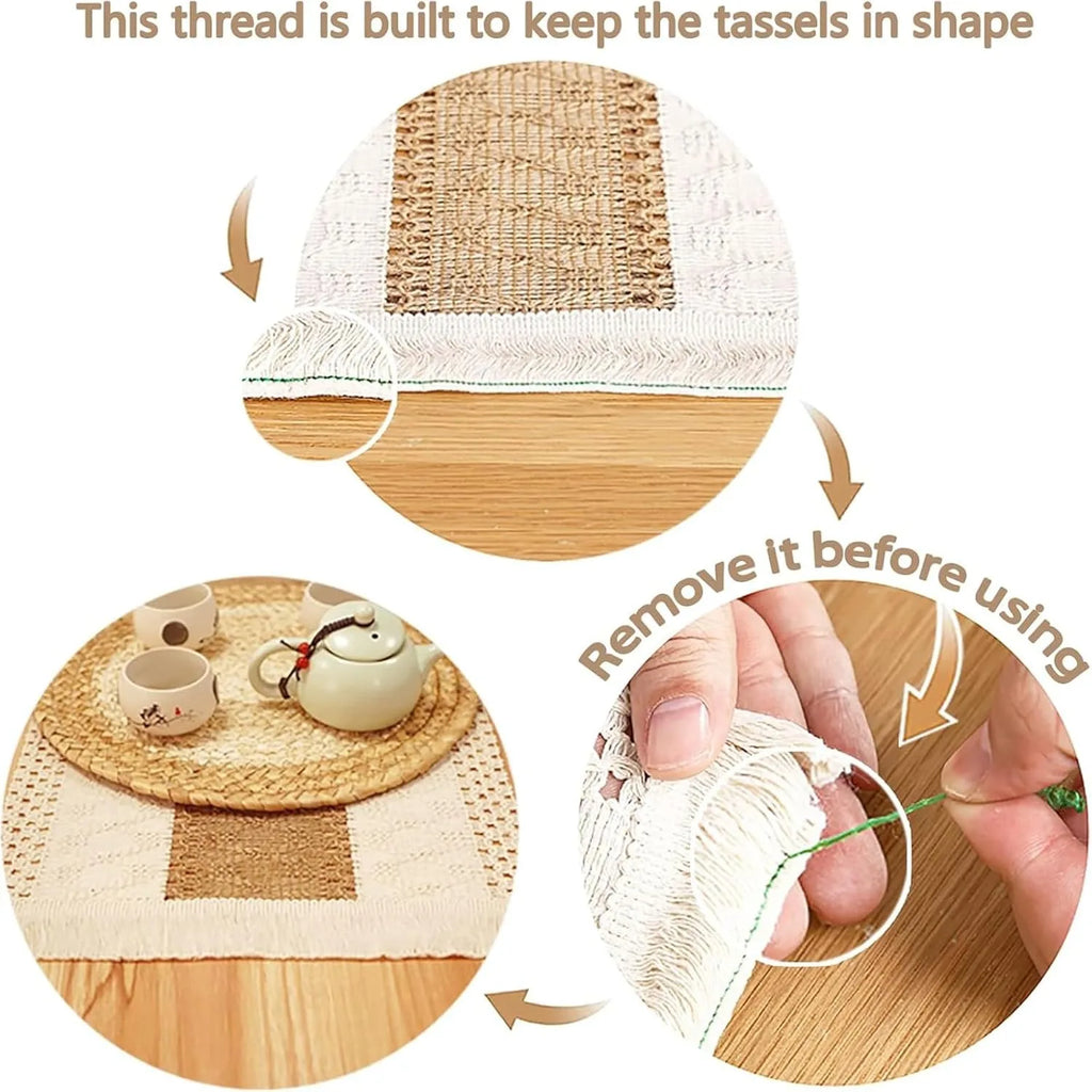 Handgemachte Boho Tischsets – Baumwolle, Jute & Wassergras geflochten | 1 Set