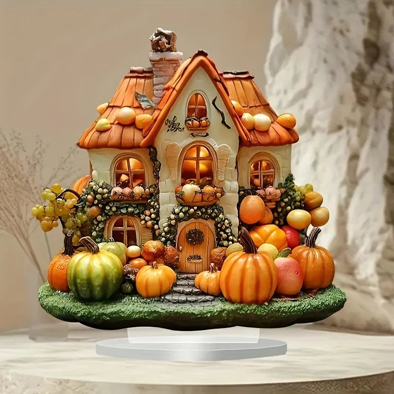 Acryl-Kürbishaus Deko – 2D Herbstdekoration für Kinderzimmer, Wohnzimmer & Büro
