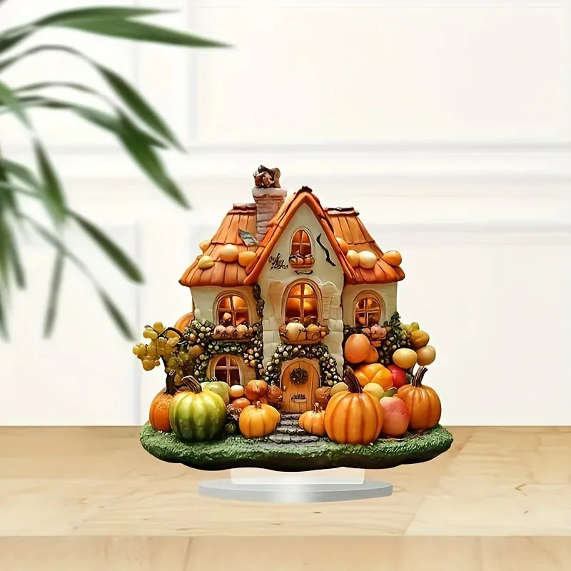 Acryl-Kürbishaus Deko – 2D Herbstdekoration für Kinderzimmer, Wohnzimmer & Büro