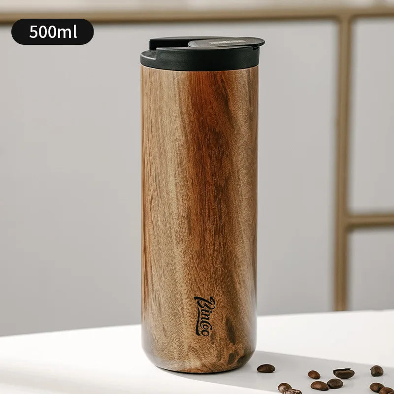 Thermobecher im Holzdesign – 400/500 ml | Vakuum-Isolierung aus 304er Edelstahl