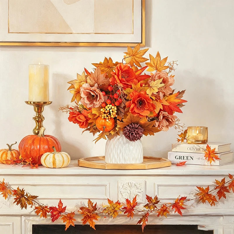 Kunstblumen Herbst-Bouquet – Seiden-Rosen & Sonnenblumen für Tisch, Hochzeit & Heimdeko