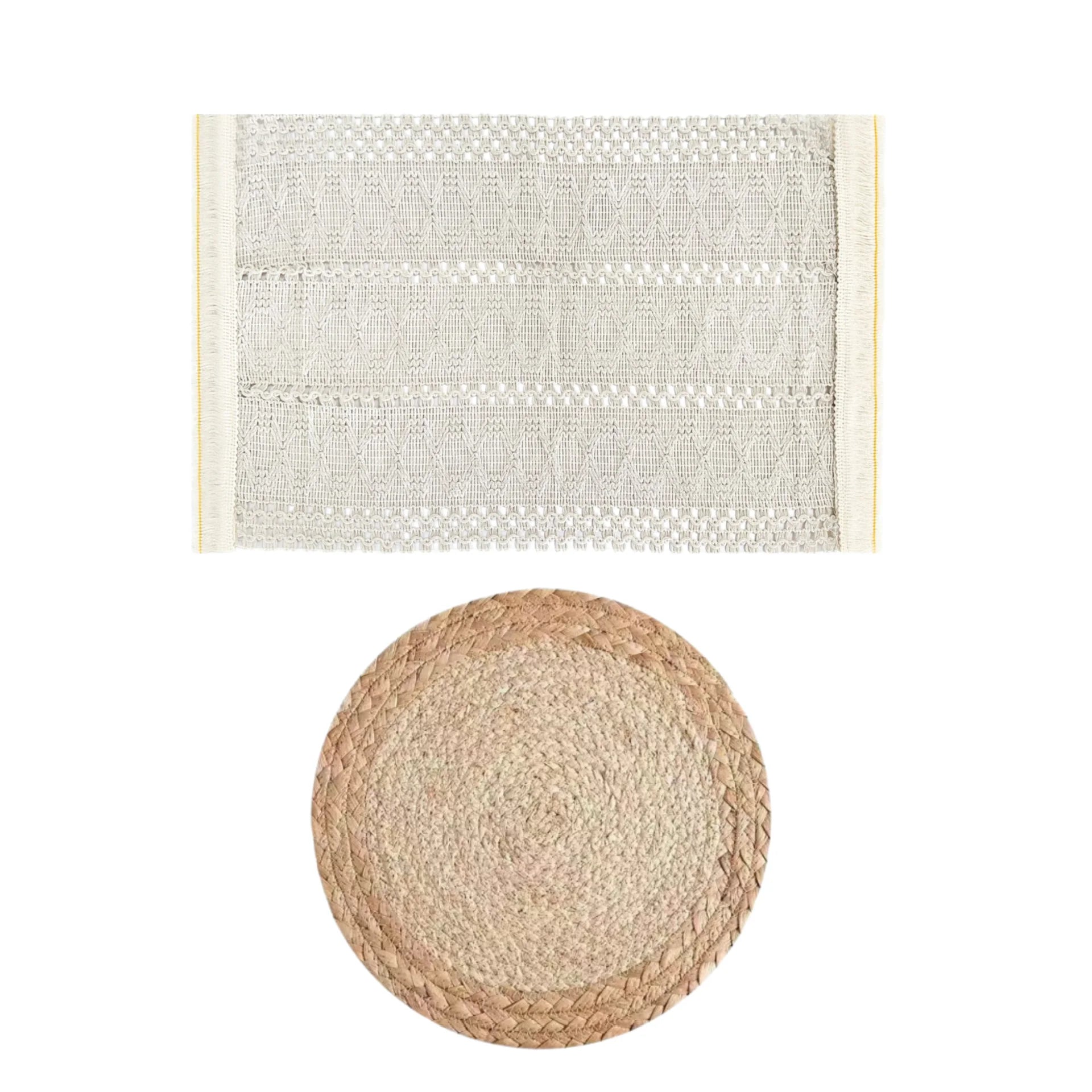 Handgemachte Boho Tischsets – Baumwolle, Jute & Wassergras geflochten | 1 Set