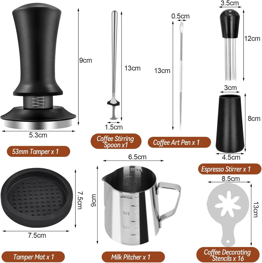 Espresso Barista Set 22-teilig – 51/53/58mm | WDT-Tool, Tamper, Milchkännchen & mehr