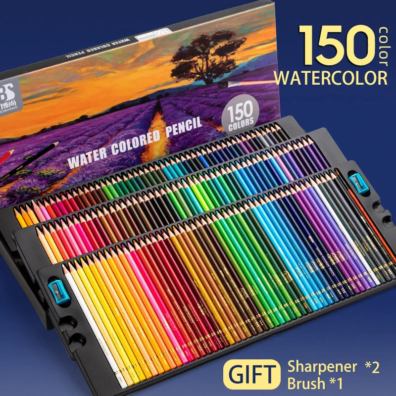 Professionelles Set mit 48/72/120/150/200 wasservermalbaren Buntstiften für Kunst und Zeichenbedarf