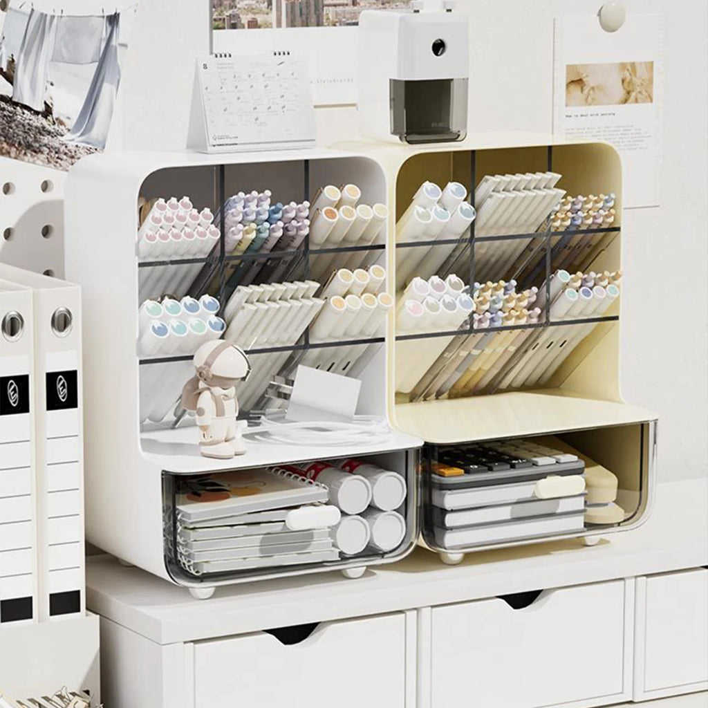 Transparenter Schreibtisch-Organizer & Stiftehalter – Mehrstöckige Aufbewahrungsbox für Stifte – Ordnungssystem für Büro- und Schreibwaren sowie Schreibtischzubehör für Zuhause und Schule