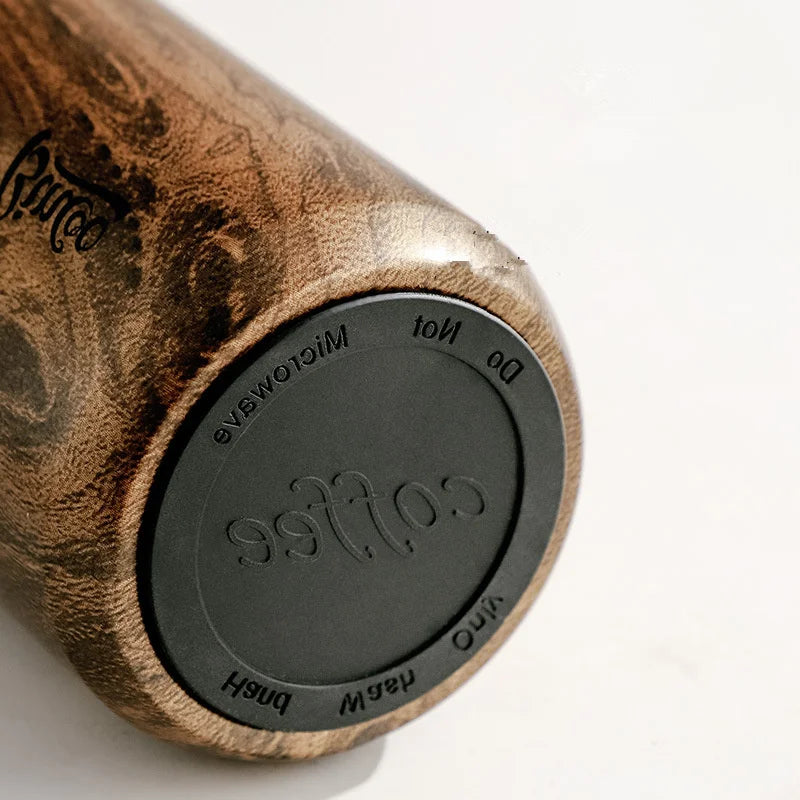 Thermobecher im Holzdesign – 400/500 ml | Vakuum-Isolierung aus 304er Edelstahl