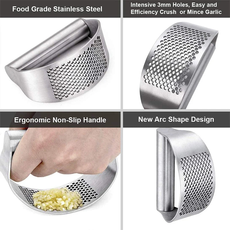 Profi-Knoblauchpresse aus Edelstahl – Manueller Knoblauch- & Ingwerzerkleinerer mit ergonomischem Griff