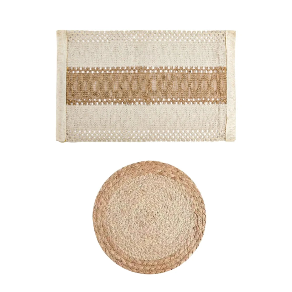 Handgemachte Boho Tischsets – Baumwolle, Jute & Wassergras geflochten | 1 Set