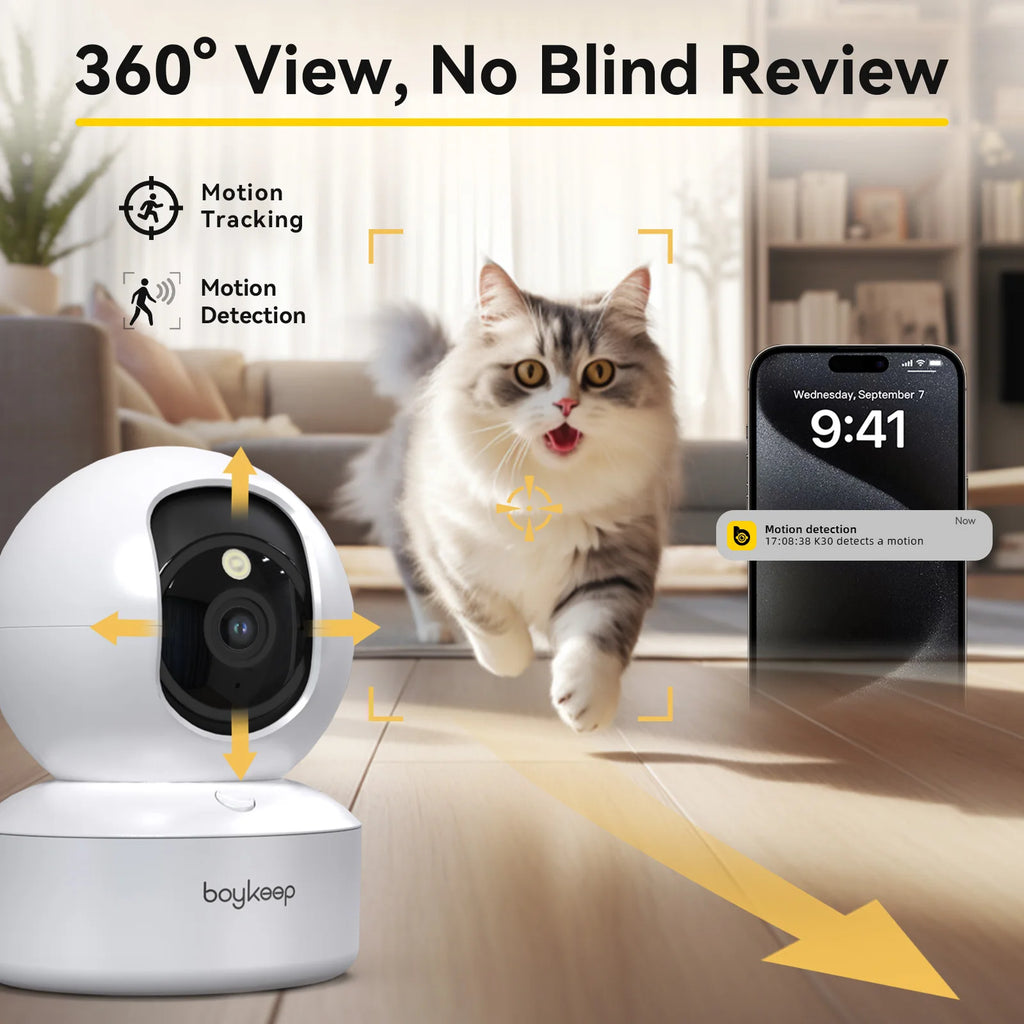 BoyKeep 2K WLAN-Überwachungskamera – 360° Schwenk, Nachtsicht, Zwei-Wege-Audio & Baby-Monitor
