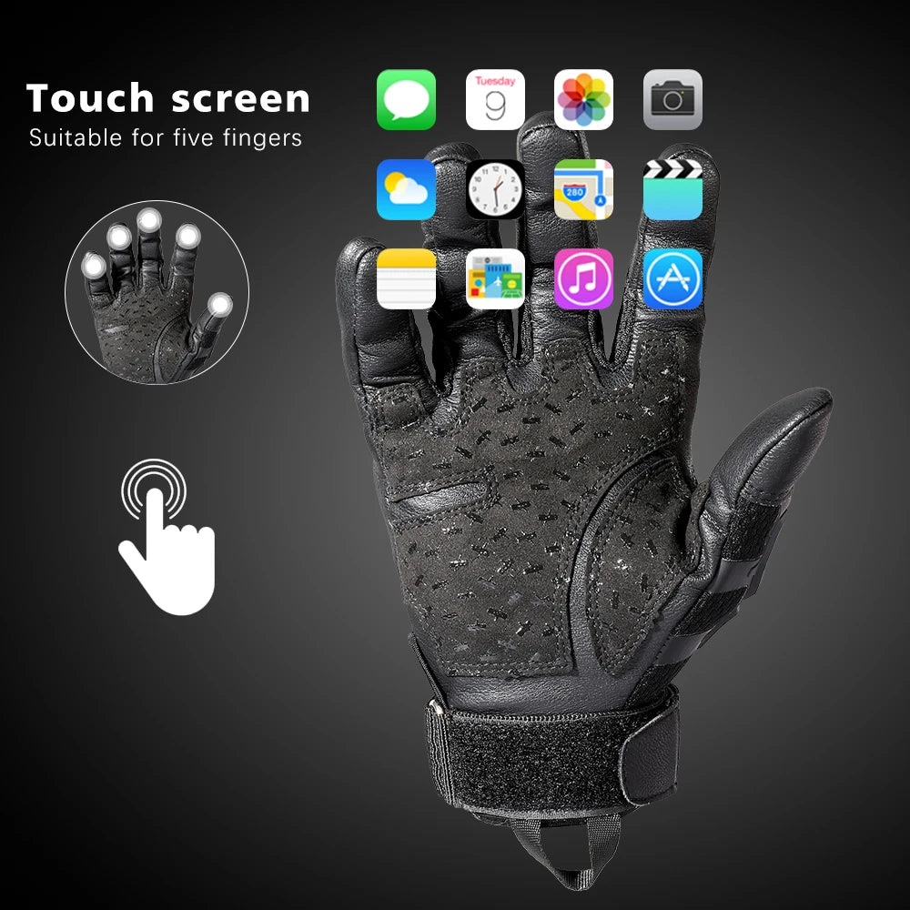 Taktische Touchscreen-Handschuhe aus PU-Leder – Vollfinger, rutschfest, für Outdoor & Sport