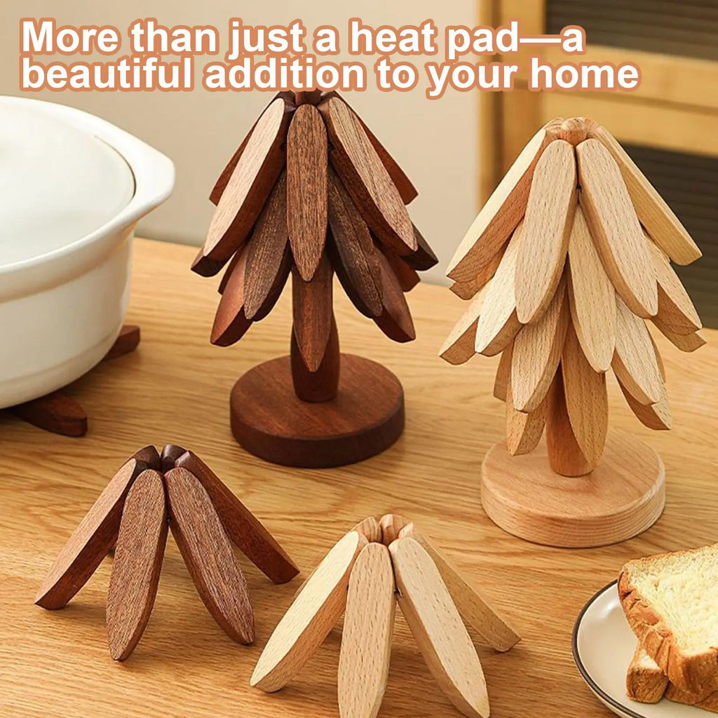 Holz-Topfuntersetzer Baum – 4er Set mit Halter | Hitzeschutz & Tischdeko