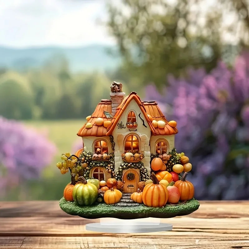 Acryl-Kürbishaus Deko – 2D Herbstdekoration für Kinderzimmer, Wohnzimmer & Büro