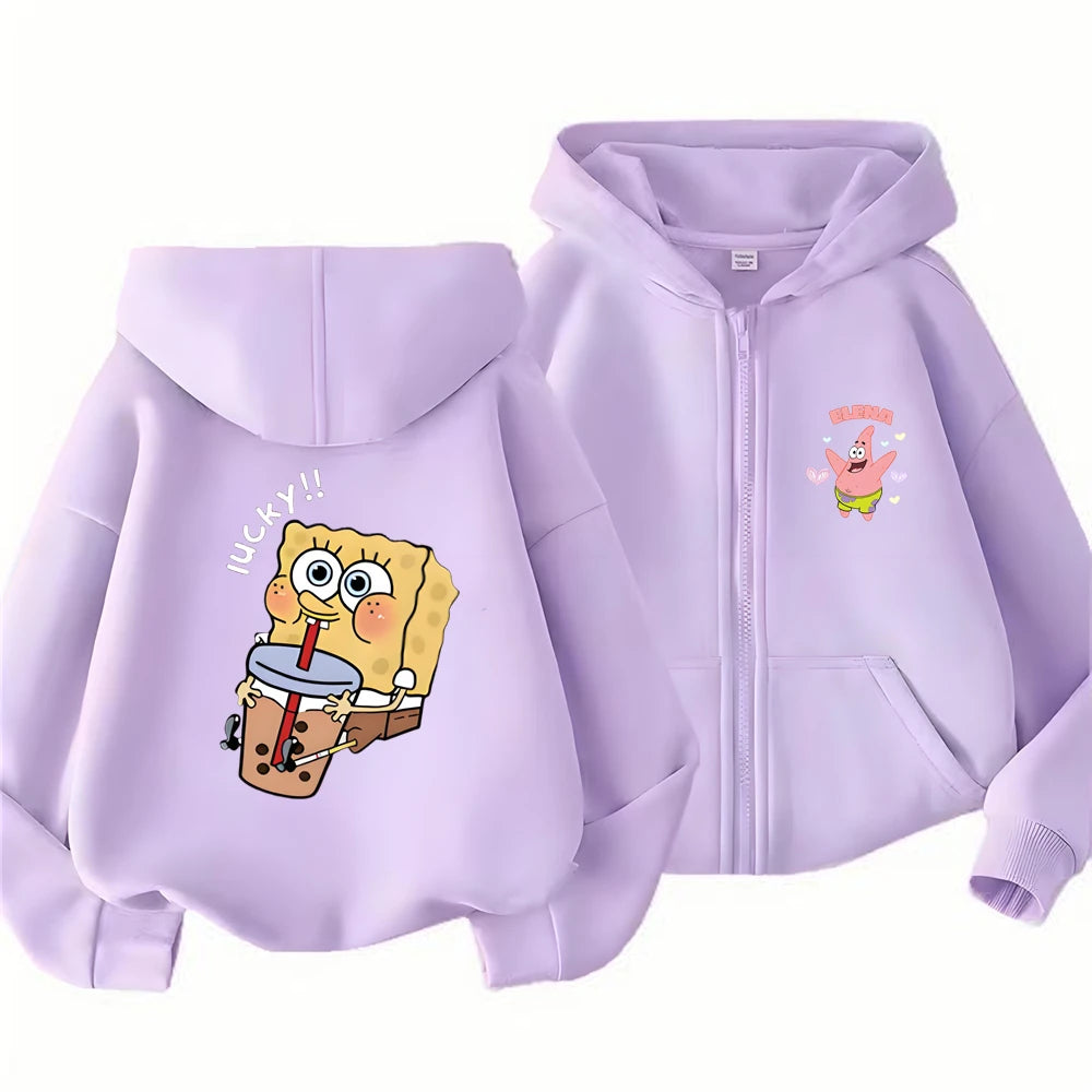 SpongeBob Schwammkopf Hoodie-Jacke für Kinder – Geschenkidee mit Reißverschluss – Mode für Mädchen und Jungen (3–12 Jahre) – Schwarz/Rosa