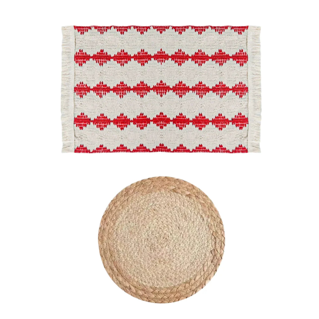 Handgemachte Boho Tischsets – Baumwolle, Jute & Wassergras geflochten | 1 Set