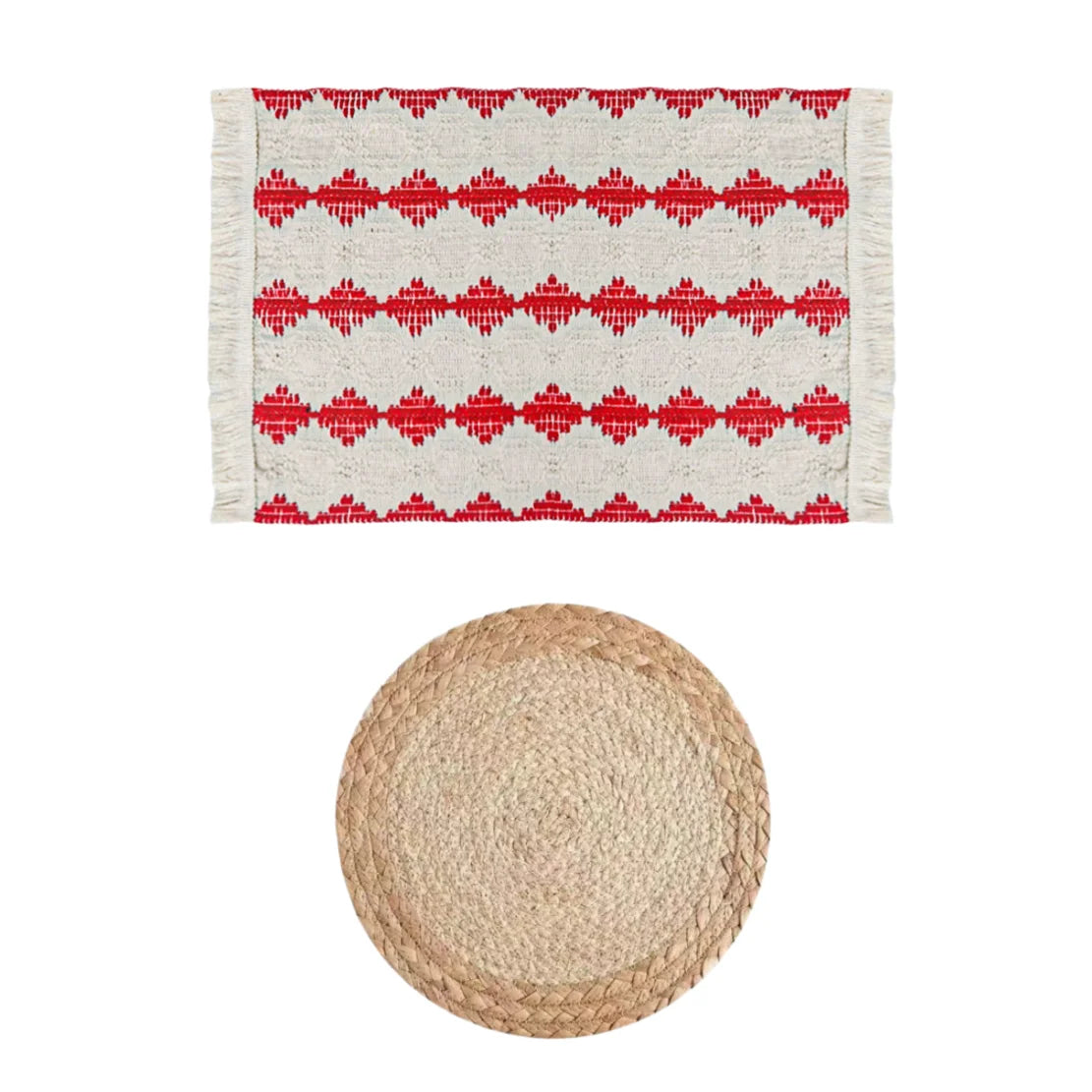 Handgemachte Boho Tischsets – Baumwolle, Jute & Wassergras geflochten | 1 Set