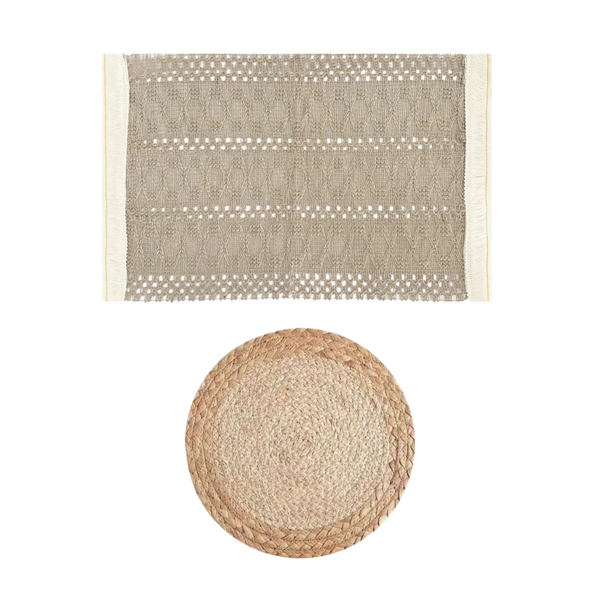 Handgemachte Boho Tischsets – Baumwolle, Jute & Wassergras geflochten | 1 Set
