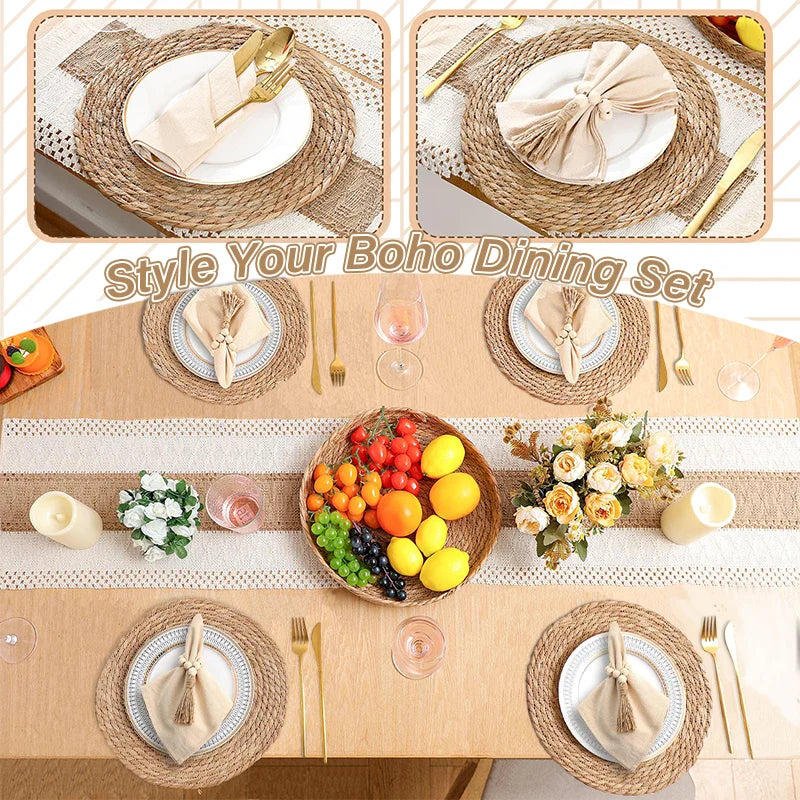 Boho Tischset – Tischläufer, Platzsets, Servietten & Ringe | 4/6/8er Set