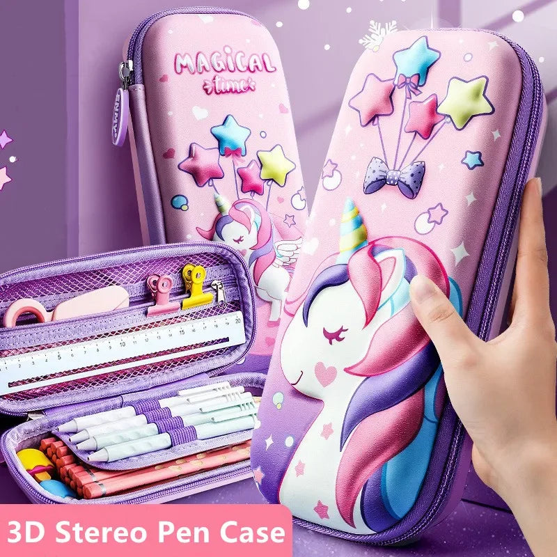 Süßes 3D-EVA-Federmäppchen im Einhorn-Design – Cartoon-Etui für Schreibwaren, Buntstifte und Stifte; ideal als Geschenk für Schülerinnen und für die Schulausstattung