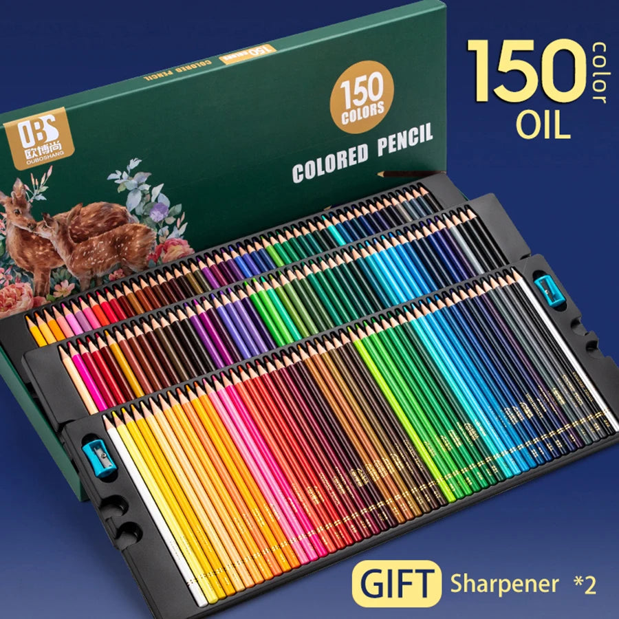 Professionelles Set mit 48/72/120/150/200 wasservermalbaren Buntstiften für Kunst und Zeichenbedarf