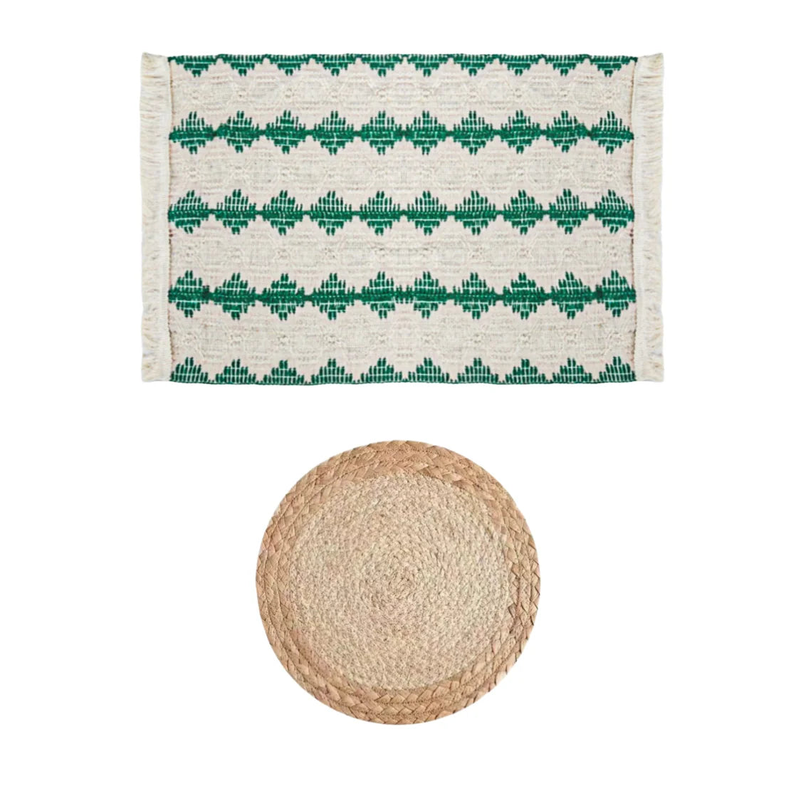 Handgemachte Boho Tischsets – Baumwolle, Jute & Wassergras geflochten | 1 Set
