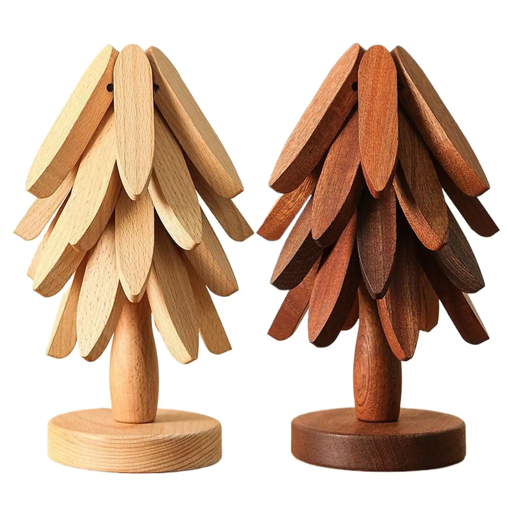 Holz-Topfuntersetzer Baum – 4er Set mit Halter | Hitzeschutz & Tischdeko