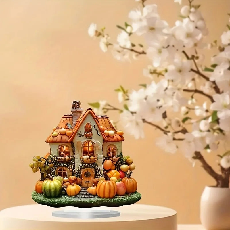 Acryl-Kürbishaus Deko – 2D Herbstdekoration für Kinderzimmer, Wohnzimmer & Büro