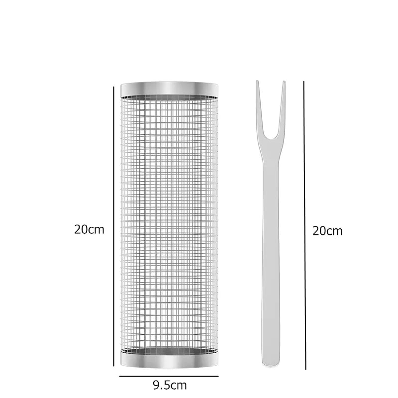 Tragbarer Roll-Grillkorb aus Edelstahl-Drahtgeflecht (zylindrisch) für Outdoor-Grillen und Camping