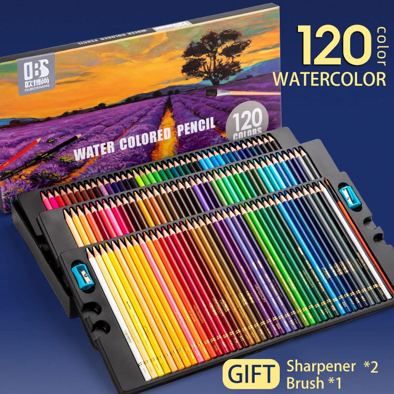 Professionelles Set mit 48/72/120/150/200 wasservermalbaren Buntstiften für Kunst und Zeichenbedarf