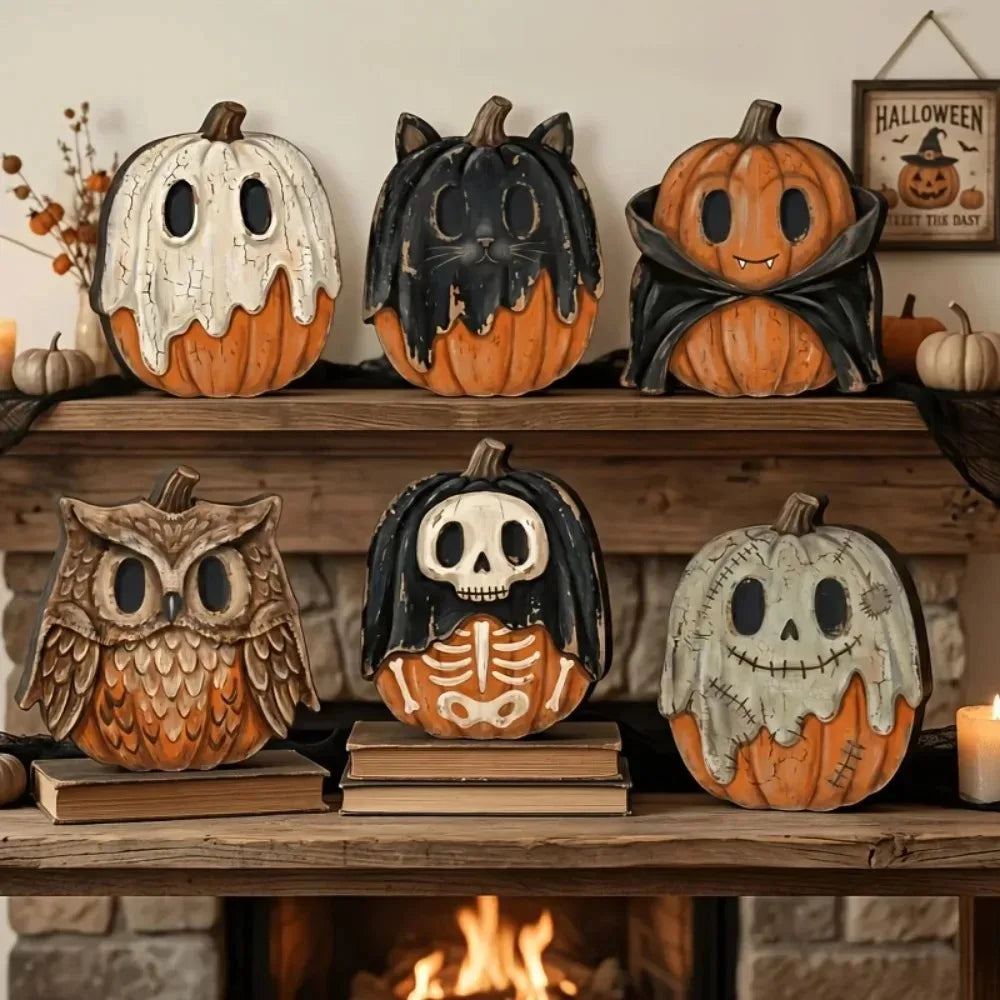 Halloween-Holzblock-Deko – Geister, Kürbisse & schwarze Katzen