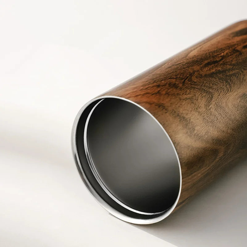 Thermobecher im Holzdesign – 400/500 ml | Vakuum-Isolierung aus 304er Edelstahl