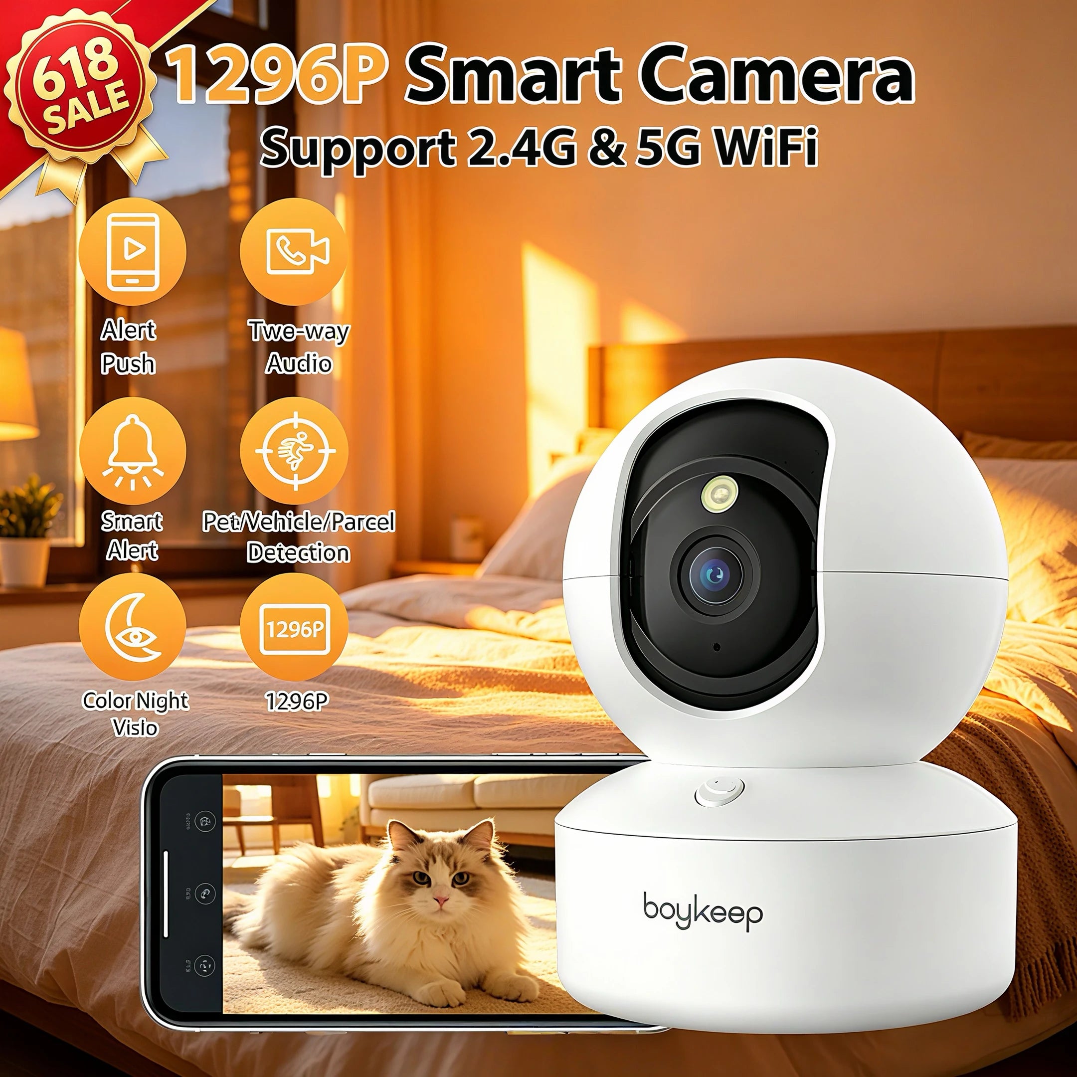 BoyKeep 2K WLAN-Überwachungskamera – 360° Schwenk, Nachtsicht, Zwei-Wege-Audio & Baby-Monitor