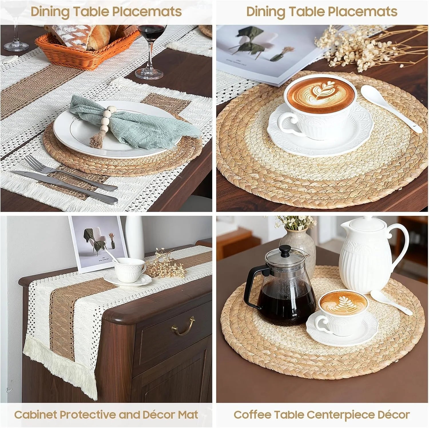 Handgemachte Boho Tischsets – Baumwolle, Jute & Wassergras geflochten | 1 Set