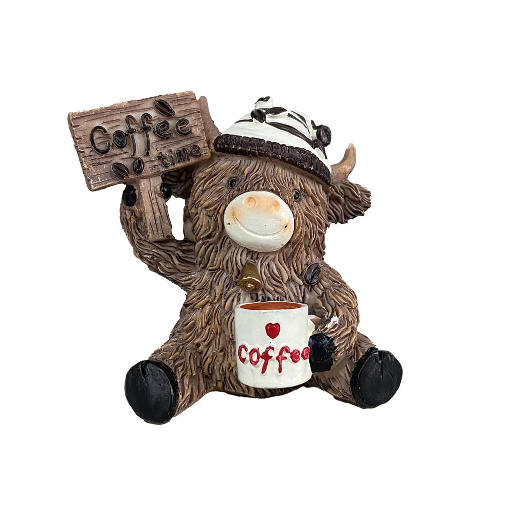Kaffee-Kuh-Figur aus Kunstharz – Niedliche Deko für Kaffeeliebhaber