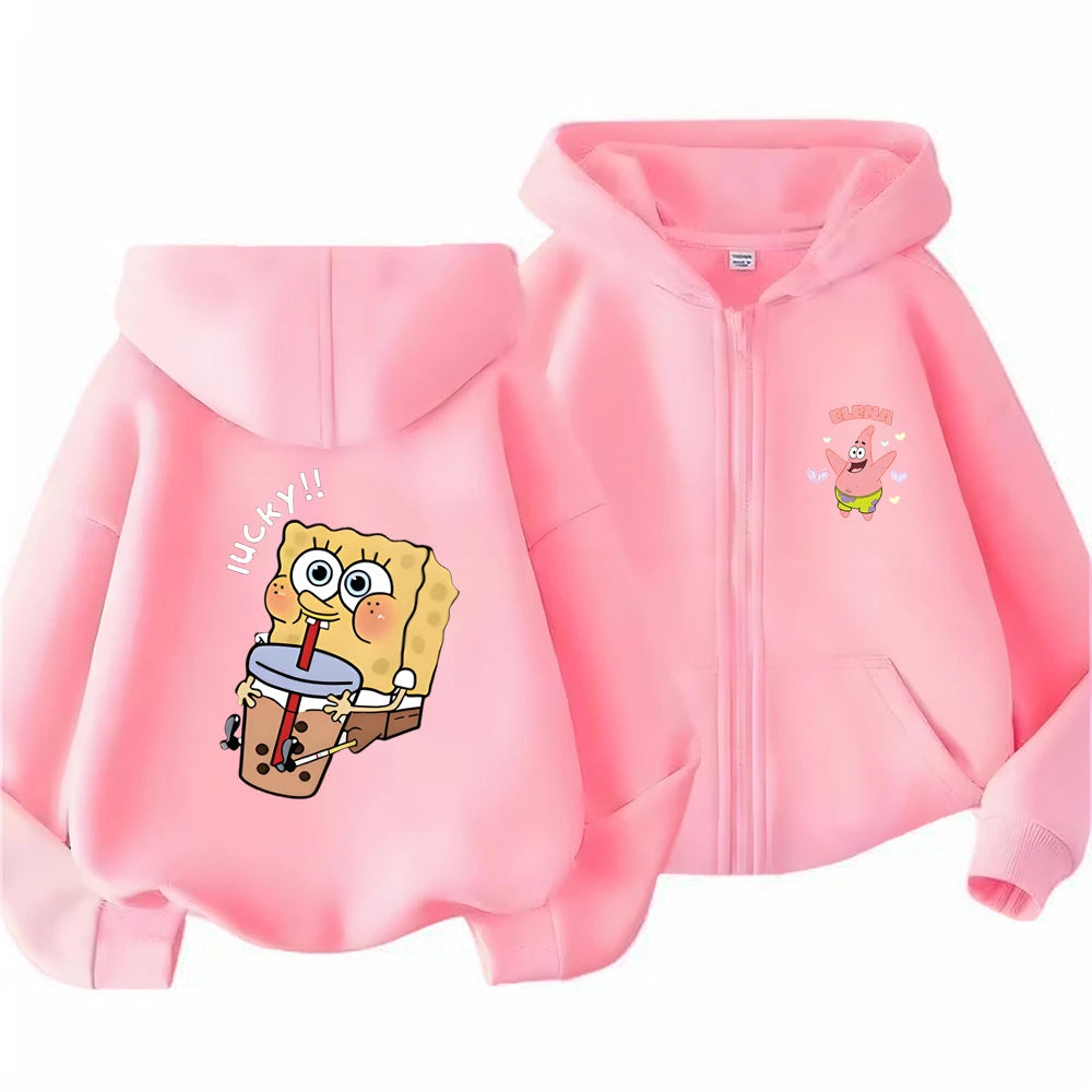 SpongeBob Schwammkopf Hoodie-Jacke für Kinder – Geschenkidee mit Reißverschluss – Mode für Mädchen und Jungen (3–12 Jahre) – Schwarz/Rosa